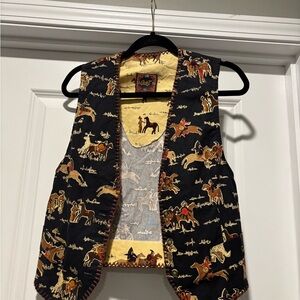 Women’s Cowboy Print Quilted Vest - Black & Tan Size Small